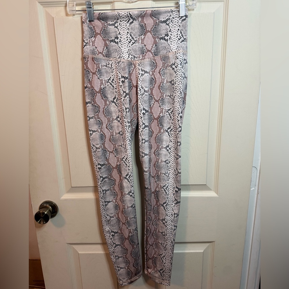 ABS2B Rose Python Scrunch Booty Snakeskin Leggings Beige Cream - Small